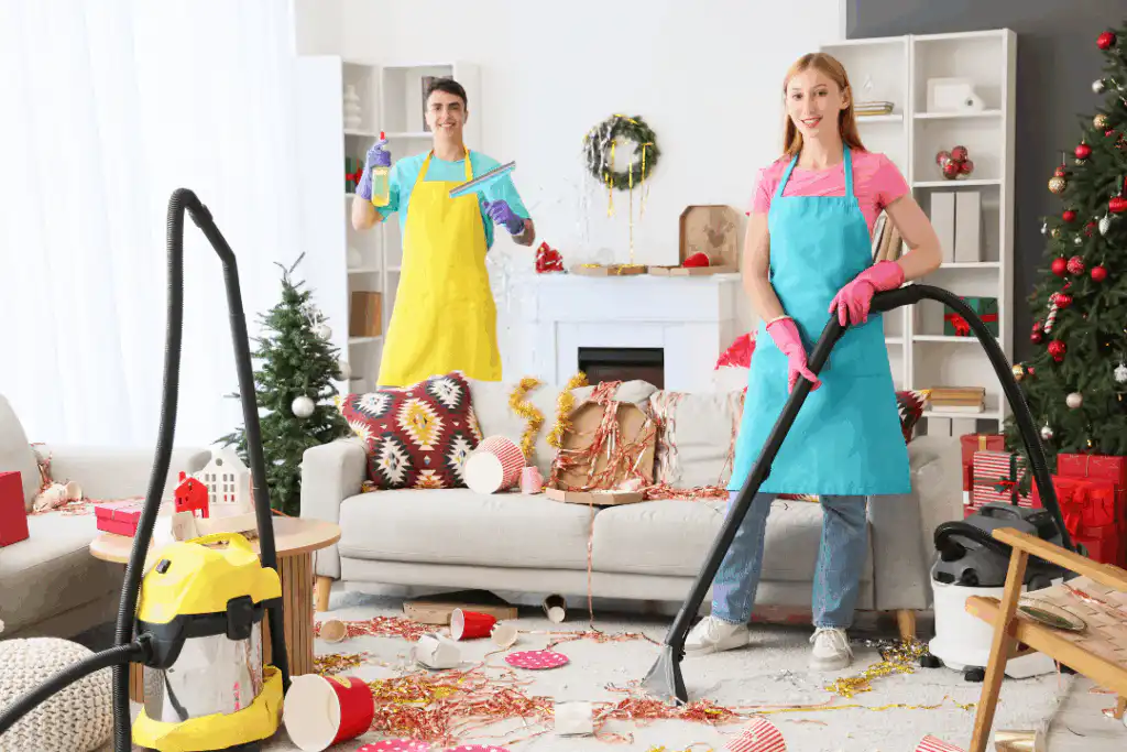 cleaning team cleaning after party